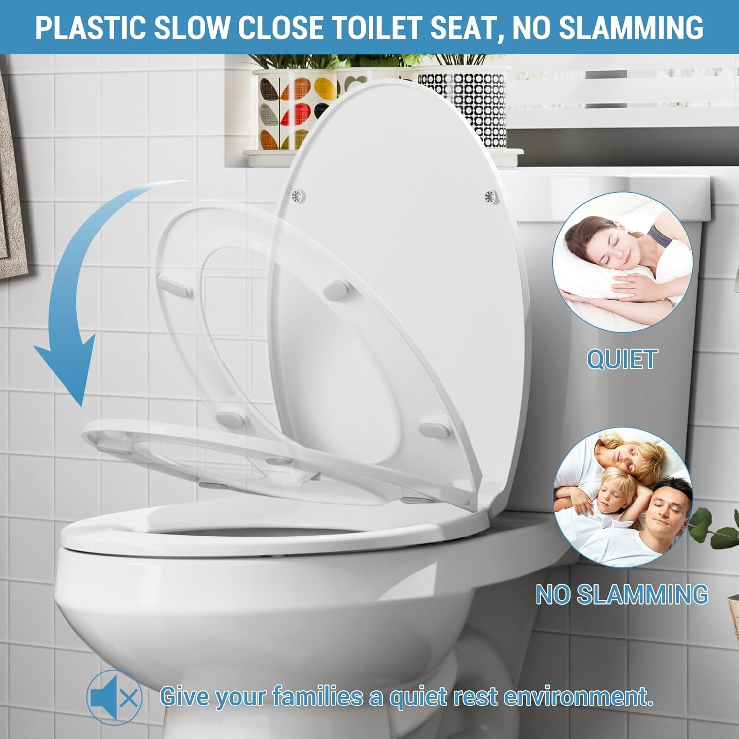 Roromall Round Elongated Toilet Seat, Soft Close Hinge Magnetic Non-Slip Seat Toilet Lid, Quick-Release Function American Standard Toilet Seat, White