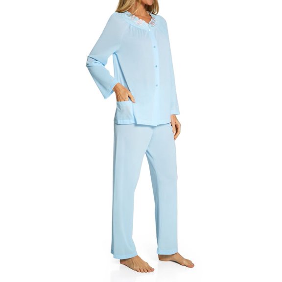 Women's Shadowline 76283 Petals Long Sleeve Pajama Set (Blue XL)