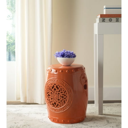 Safavieh Flower Drum Indoor/Outdoor Garden Patio Stool, Orange