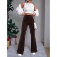 thumbnail image 4 of Women'S Velvet Elastic Waist Flare Leg Palazzo Long Pants Trousers Brown M, 4 of 9