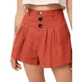 thumbnail image 3 of B91xZ Womens Cotton Linen Shorts Mid-Rise Slim-Fit Shorts with Pockets,Red XL, 3 of 3
