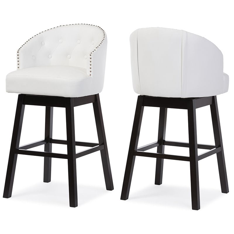 white faux leather swivel bar stools