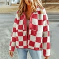 thumbnail image 3 of Jackets For Women 2024 Plaid Long Sleeve Lightweight Sherpa Jacket Casual Loose Fit Button Down Checkerboard Winter Coats, 3 of 6