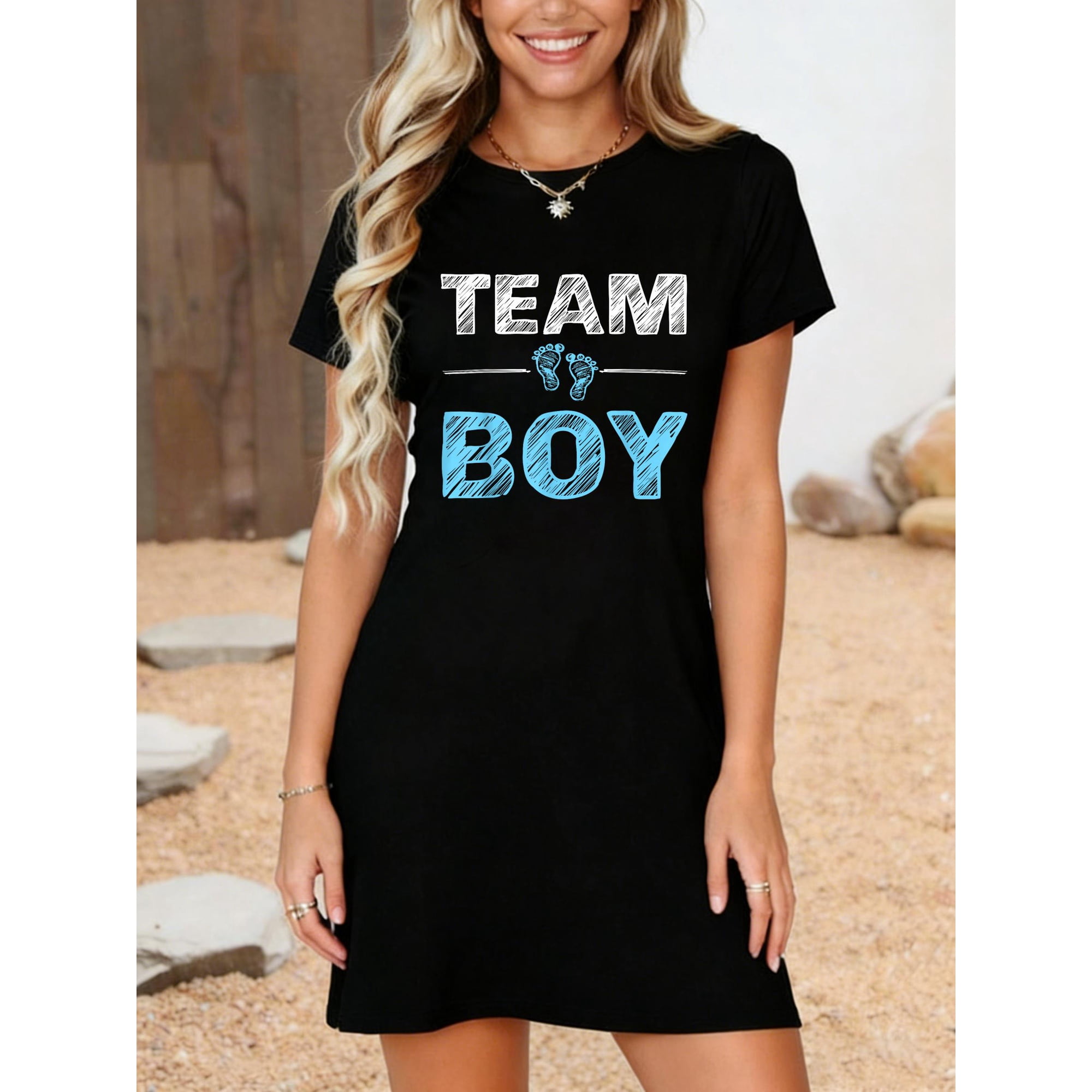 Team Boy Gender Reveal Party Gifts Soon to Be Baby Shower T-Shirt Dress Casual Summer Dress Everyday Outfit