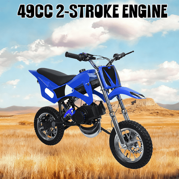 Seipouy [US Fast Arrival] 49cc Kids Dirt Bike 2-Stroke - Mini Motorcycle with Front Rear Disc Brakes, Gas Dirt Bikes with Speeds up to 25 MPH, Off-Road Tires, Shock Absorption, Dirtbikes for Kids