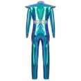 thumbnail image 3 of TiaoBug Kids Shiny Metallic Alien Bodysuit for Boys Girls Halloween Long Sleeve Back Zipper Jumpsuit Blue 8, 3 of 7