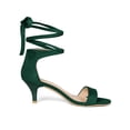 thumbnail image 3 of BLISSFUL STEP Women's Shoes Faux Suede Lace Up Open Toe Kitten Heel Cushioned Footbed Sandals  Green 7, 3 of 8
