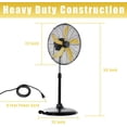thumbnail image 3 of 20-Inch High Velocity Pedestal Oscillating Fan, 5000 CFM with 1/5HP Motor, 9ft Power Cord, Oscillation Feature, Metal Body with Wheels for Garage, Commercial & Industrial Use - UL Safety Listed, 3 of 9