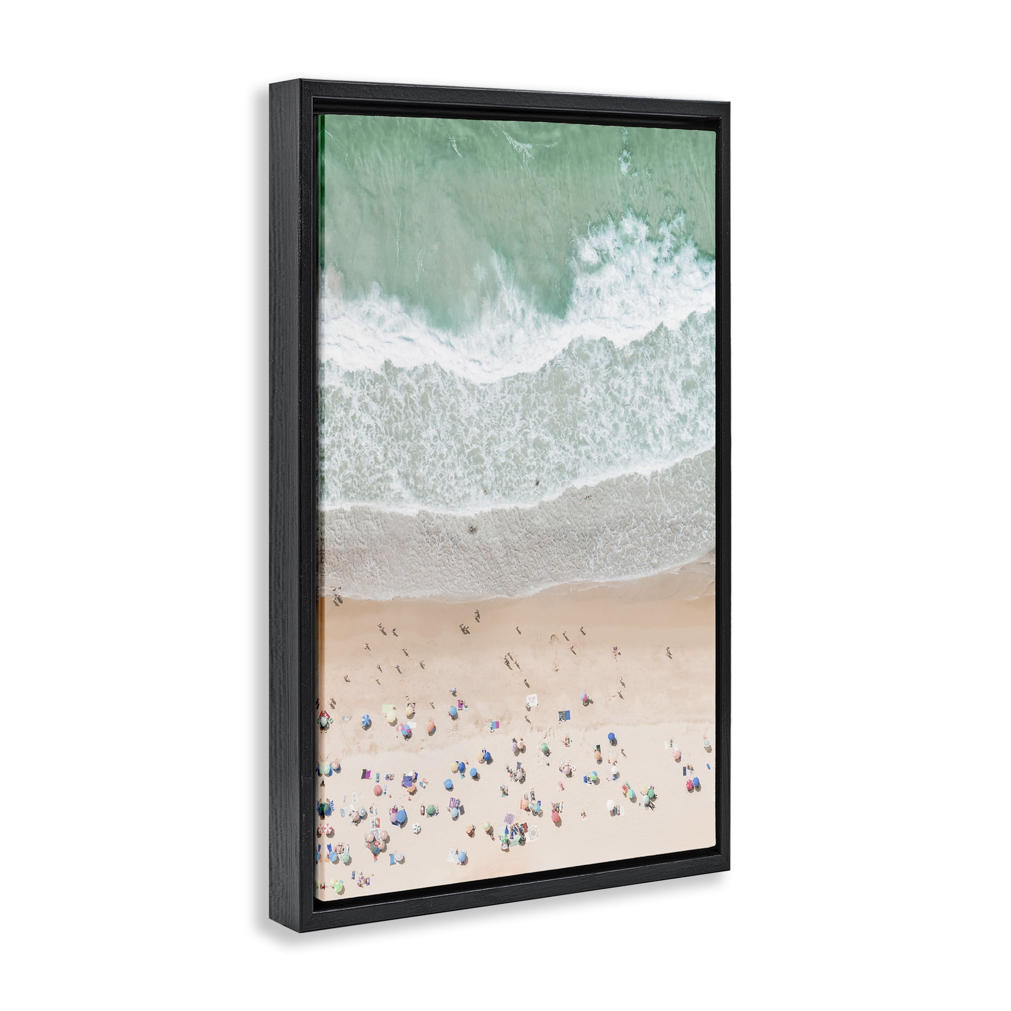 Stupell Industries Aerial Summer Beach Nautical & Beach Painting Black Floater Framed Canvas Art Print Wall Art, 17 x 25