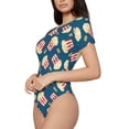 thumbnail image 2 of The Xecao Popcorn With Glasses Women's Crew Neck Body Suit, a short-sleeved bodysuit and basic swimsuit, both comfort and style for dating and daily life, 2 of 9