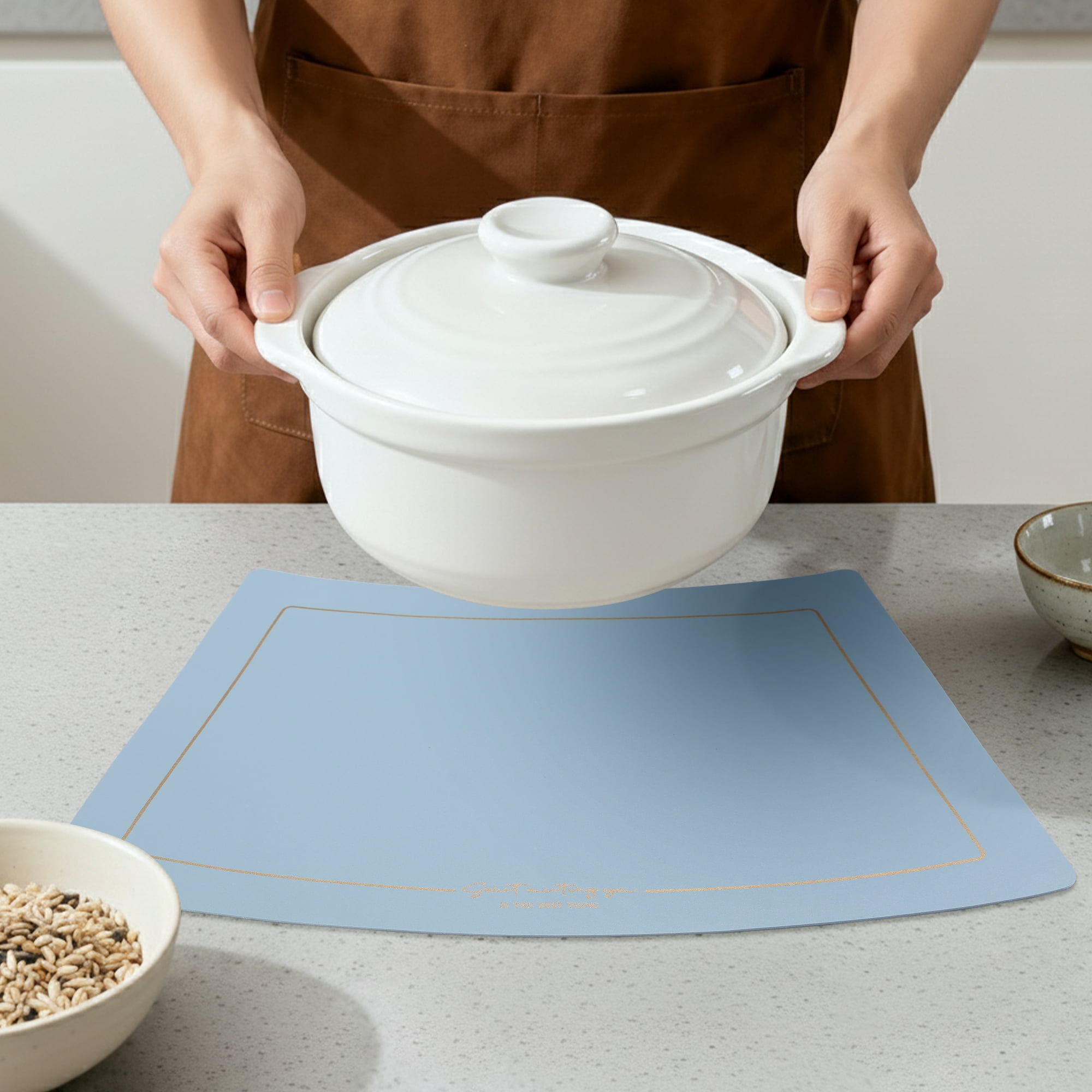 Unique Bargains 6Pcs Faux Leather Heat Resistant Placemats Light Blue 20.1x11.8inch