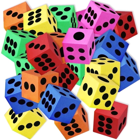 ArtCreativity Soft Foam Colored Dice Set 1.5 in 24‑Pack for Children Ages 3-8 Party Favor Game Classroom Activity