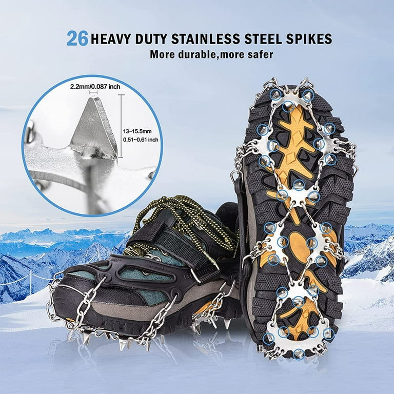 26 Micro Spikes Crampons, Ice Cleats Traction for Hiking Boots