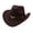 Brown, variant on Western Cowboy Wide-Brimmed Hat for Men Women: Vintage Riding Hat with Bull Logo and Belt Decoration - Classic Rolled-Brim Hat for Outdoor Party Look