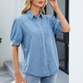 thumbnail image 7 of Posijego Women's Denim Shirts Short Sleeve Button down Shirt Collared Casual Summer Tops Womens Clothes, 7 of 7