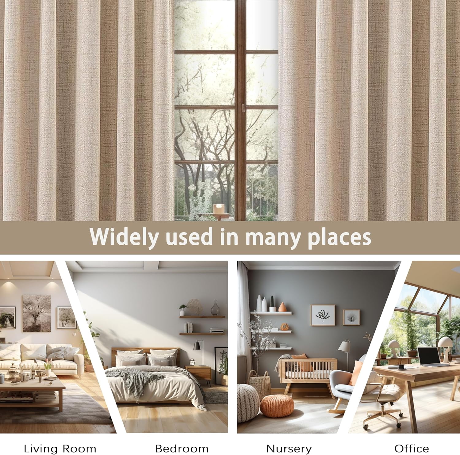 DriftAway Pinch Pleat Linen Textured Semi Sheer Solid Curtains Back Tabs Beige, 30"W x 84 "L