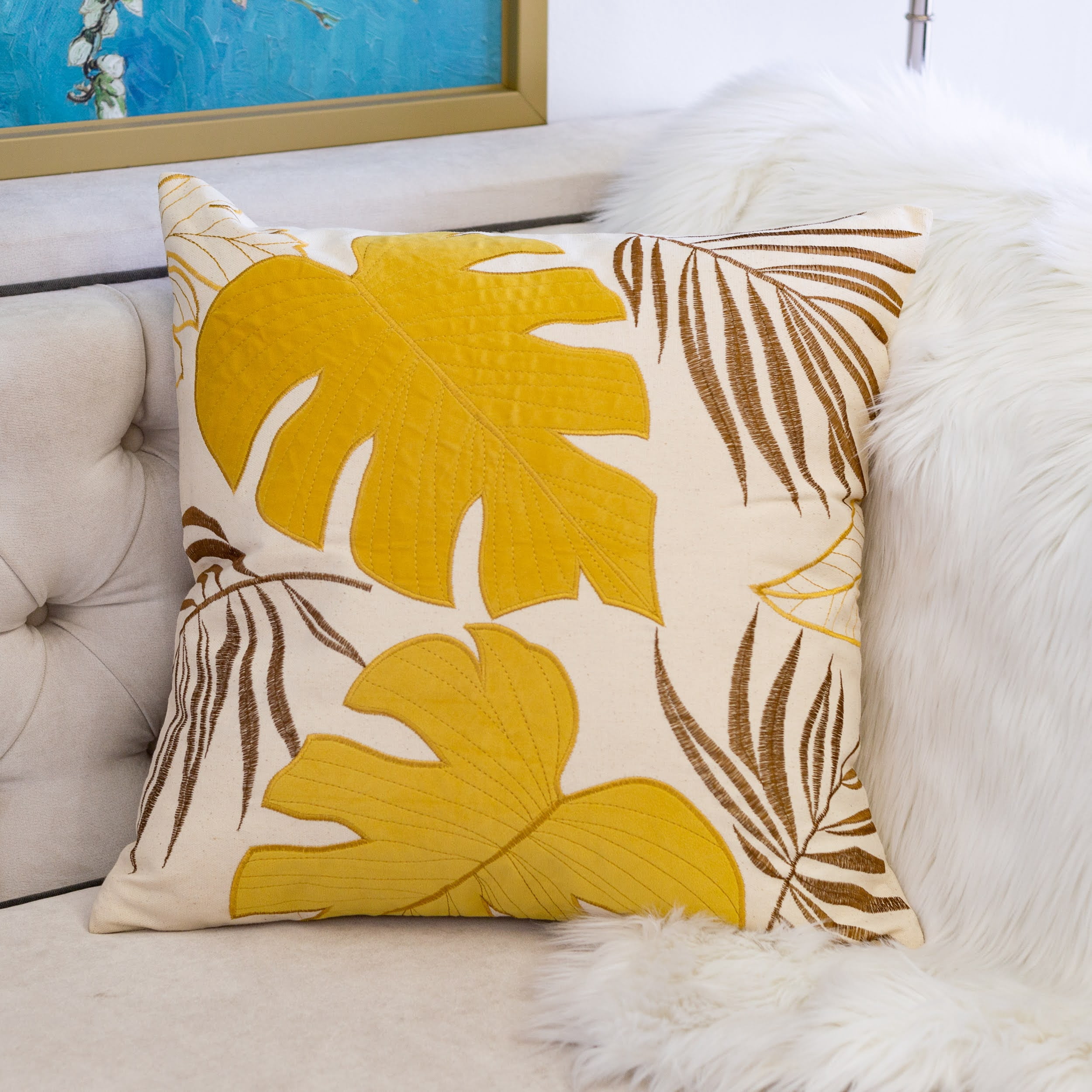 Keilani Mustard Graphic Polyester 20 in. x 20 in. Throw Pillow