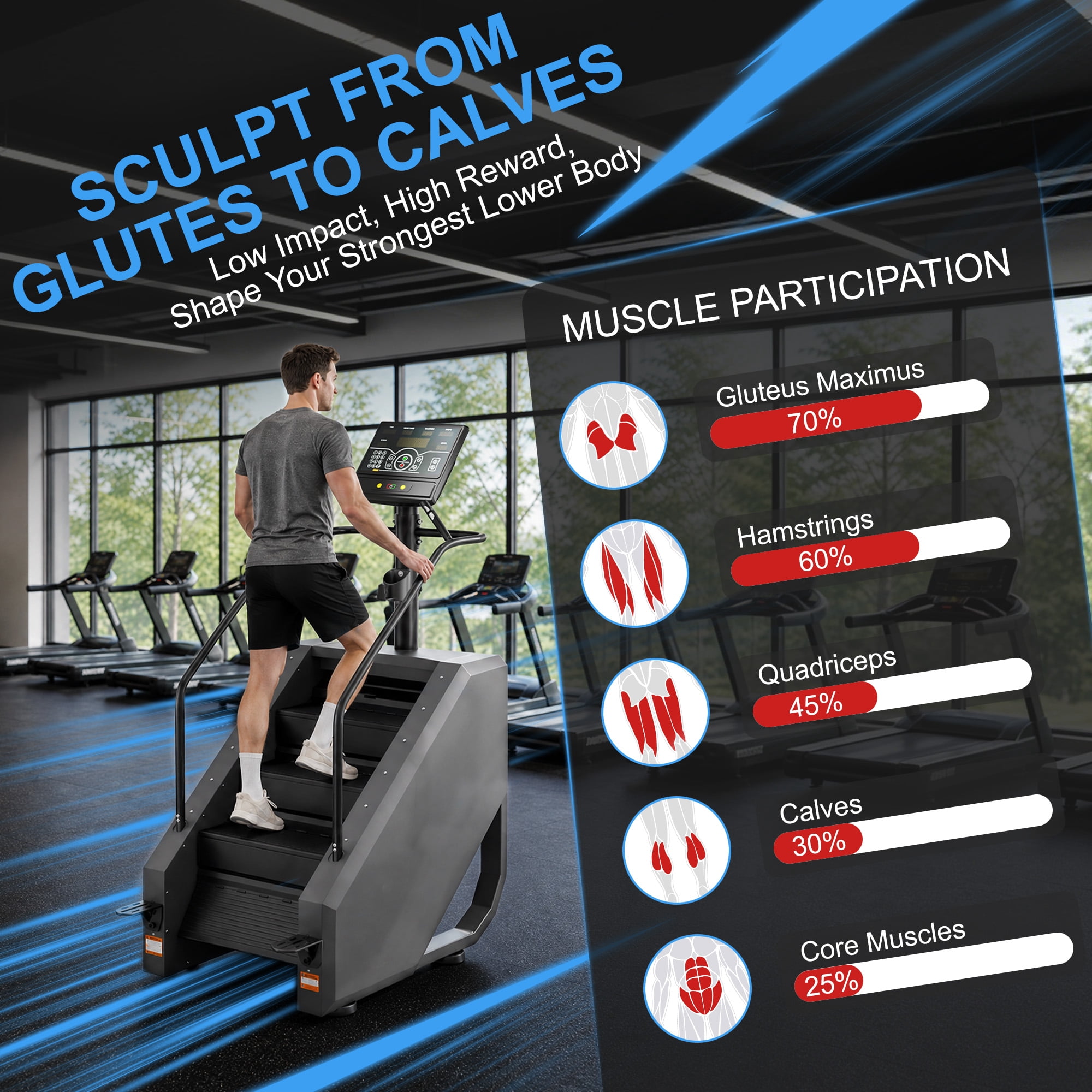 INTRTLOCKINGING TILES Stair Stepper Machine, 375 LB Capacity with 15 Resistance Levels for Home Cardio & Strength Training