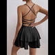 thumbnail image 5 of Vestido Mini de Fiesta Corto con Tirantes Finos y Lazo en la Espalda para Mujer, con Volantes Escalonados, Corte en A, y Ajustado. Negro S, 5 of 9