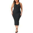 thumbnail image 2 of Agnes Orinda Women's Plus Size Dress Sleeveless V Neck Casual Ribbed Knit Bodycon Cami Dress 1X Black, 2 of 5