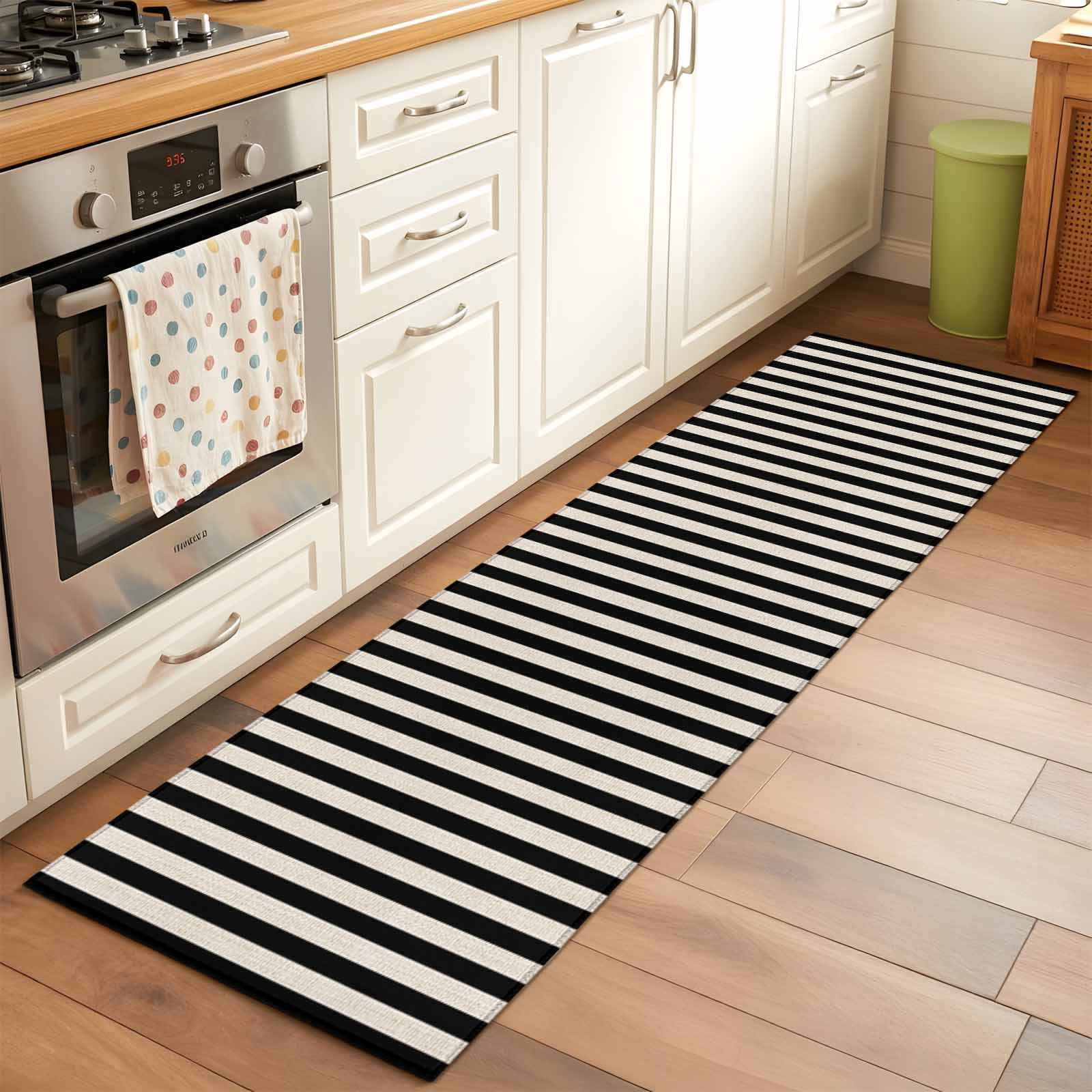 Rectangle Rug 2x6Ft Abstract Black Vertical Stripes on Beige Soft Indoor Throw Rugs Carpets for Living Dining Bedroom Kids Room Non-Slip Playroom Crawl Rug Floor Mats Modern Art