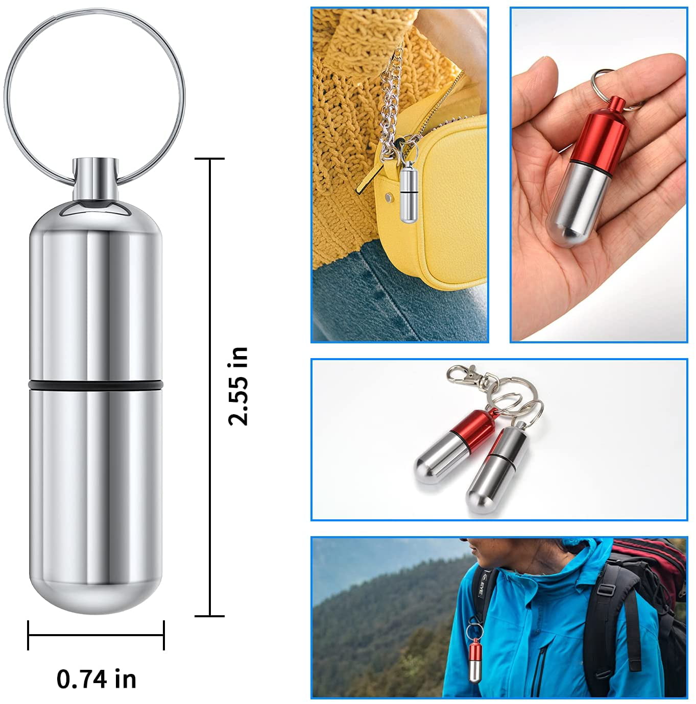 Buy 3 Pieces Aluminum Pill Organizer Box Keychain with Tiny Spoon  Waterproof Pill Container Portable Pill Keychain Aluminum Pill Bottle for Pill  Holder Outdoors Camping Traveling Online at desertcartINDIA