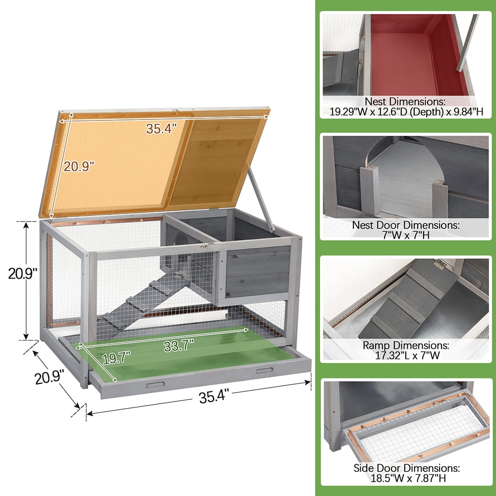 Kadyn Rabbit Cage with Pull-Out Roof and Removable Tray for Indoor-Outdoor Compartment, Large Rabbit Cage with Ladder, Gray Kadyn Rabbit Cage with Pull-Out Roof and Removable Tray for Indoor-Outdoor Compartment, Large Rabbit Cage with Ladder, Gray