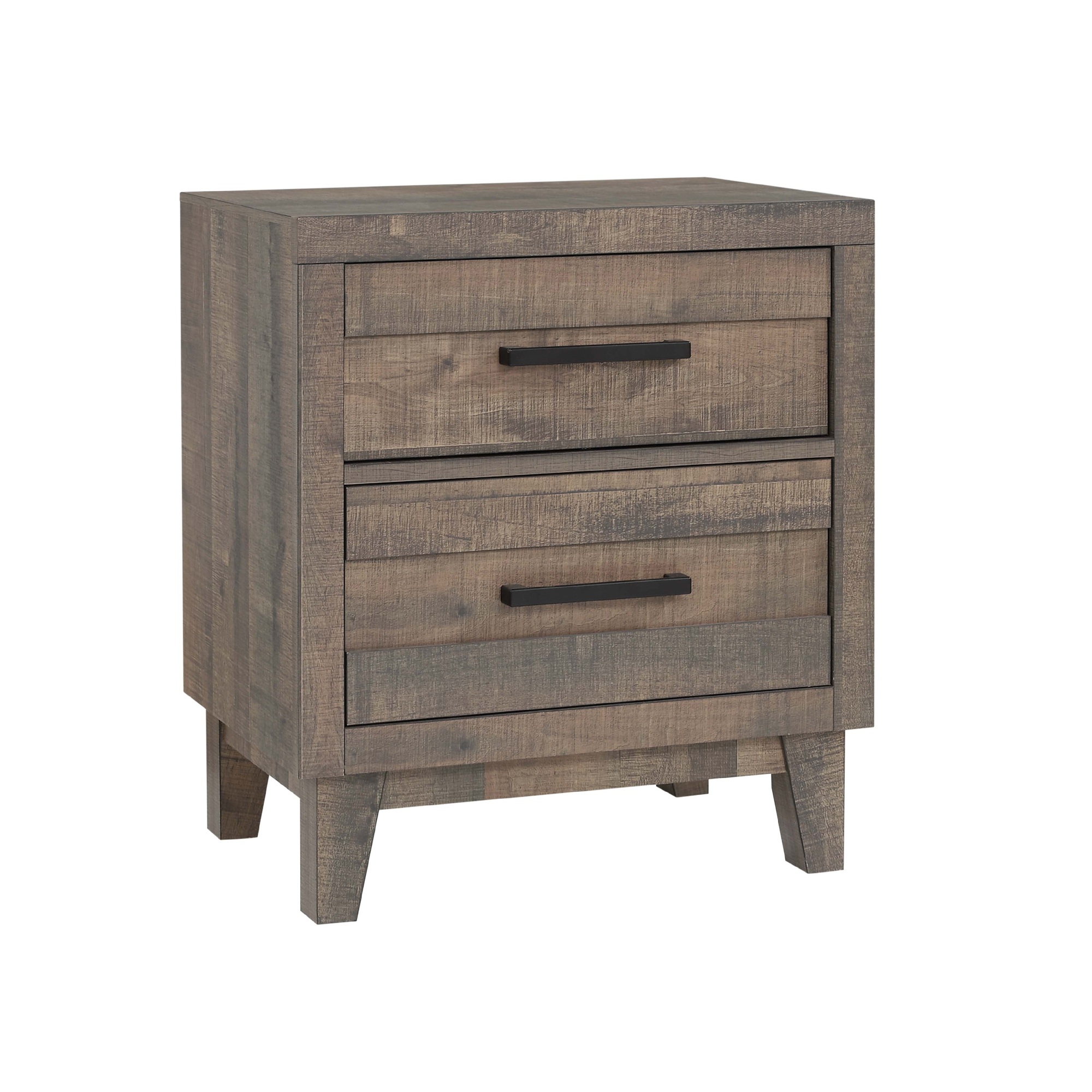 2 Drawer Wooden Nightstand with Plank Style Fronts and Bar Handles