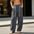 thumbnail image 6 of HomeDM Women's Pants Wide Leg Sweatpants with Pockets Gray Loose Drawstring Lounge Trousers for Athletic Work Size L, 6 of 10