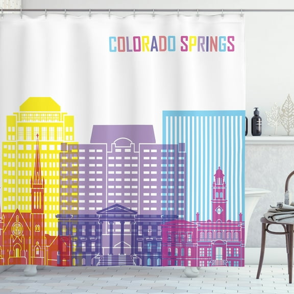Colorado Shower Curtain, Colorful City Skyline with Urban Buildings Modern American Architecture Design, Fabric Bathroom Set with Hooks, 69W X 75L Inches Long, Multicolor, by Ambesonne
