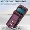 thumbnail image 2 of for Motorola Razr+ 2024 Case, Retro PU Leather Shockproof Protection Phone Case Wallet Built in Credit Card Slots Flip Cover Finger Ring Stand with Long Strap + Short Strap, Darkpurple, 2 of 7