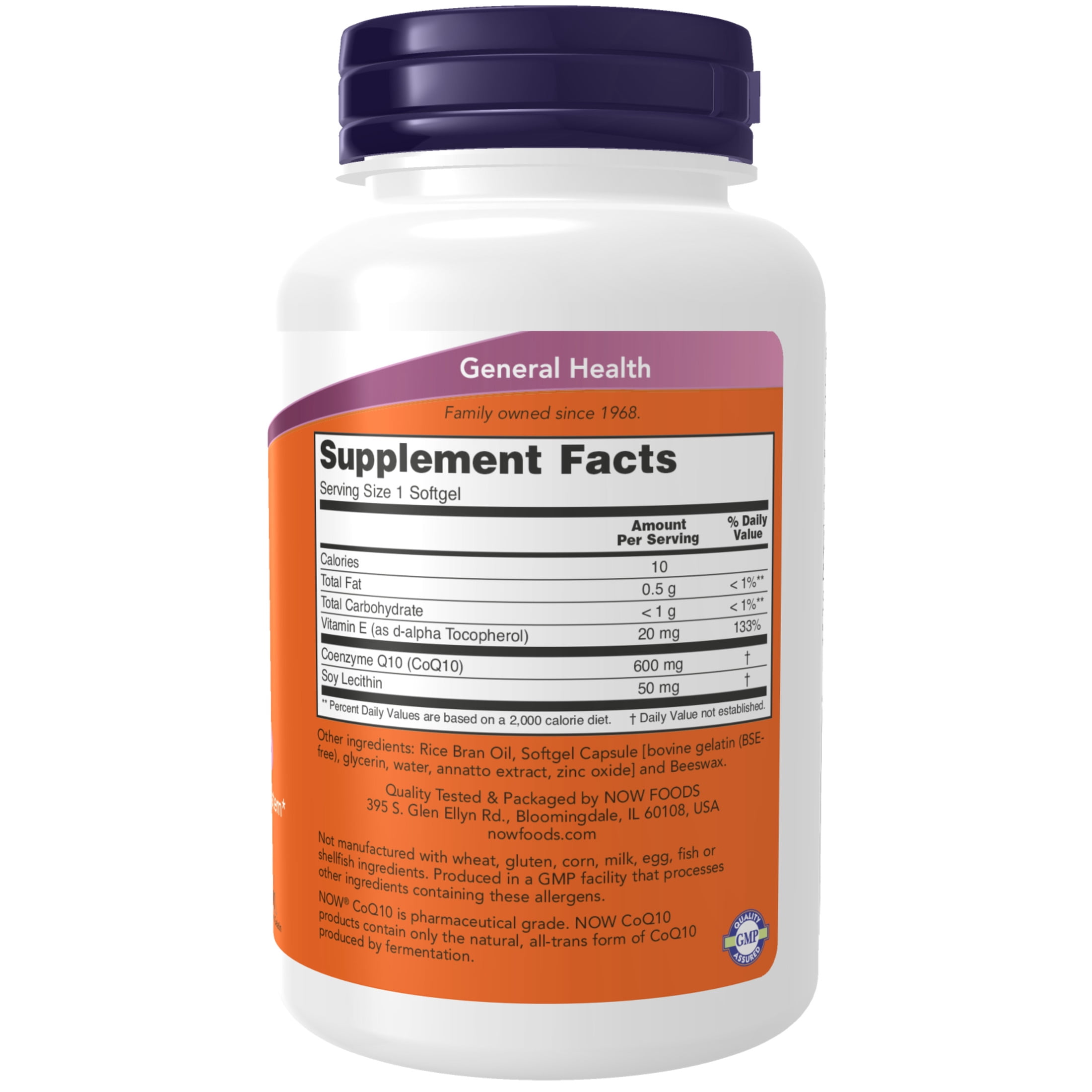 NOW Supplements, CoQ10 600 mg, Maximum Strength with Vitamin E & Lecithin, 60 Softgels