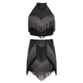 thumbnail image 3 of YiZYiF Kids Girls Latin Dance Dress Rhinestone Fringe Crop Top and Tassel Skirt Ballroom Tango Jazz Dance Outfit Black 14, 3 of 5