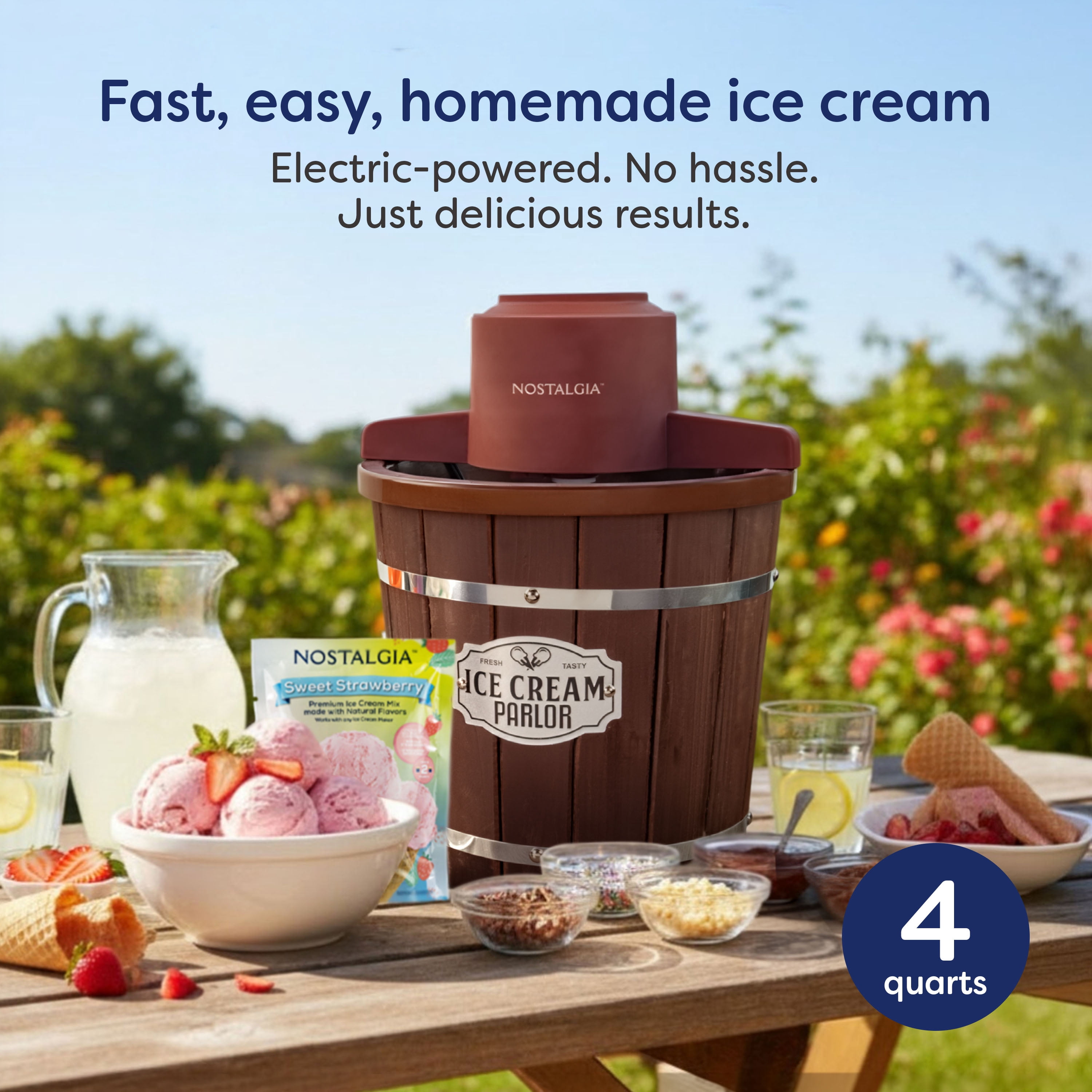Nostalgia 4-Quart Electric Wood Bucket Ice Cream Maker