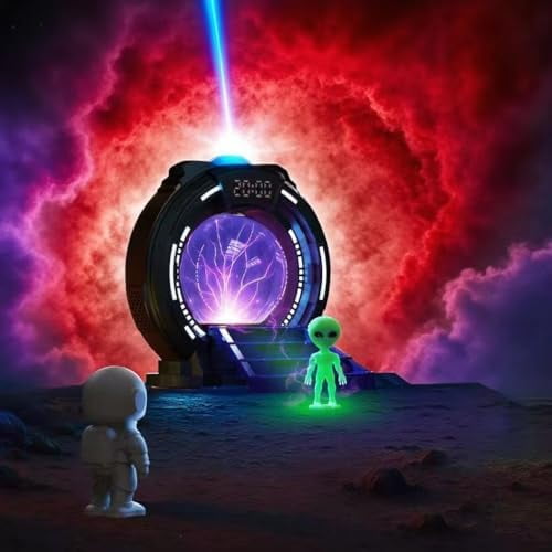 Northern Lights Projector Stargate Galaxy Night Light Plasma Globe Lamp with White Noise Sound Machine, Bluetooth Music, Time Alarm Clock, Kids Room Decor, Gift for Christmas Birthday Valentine's Day