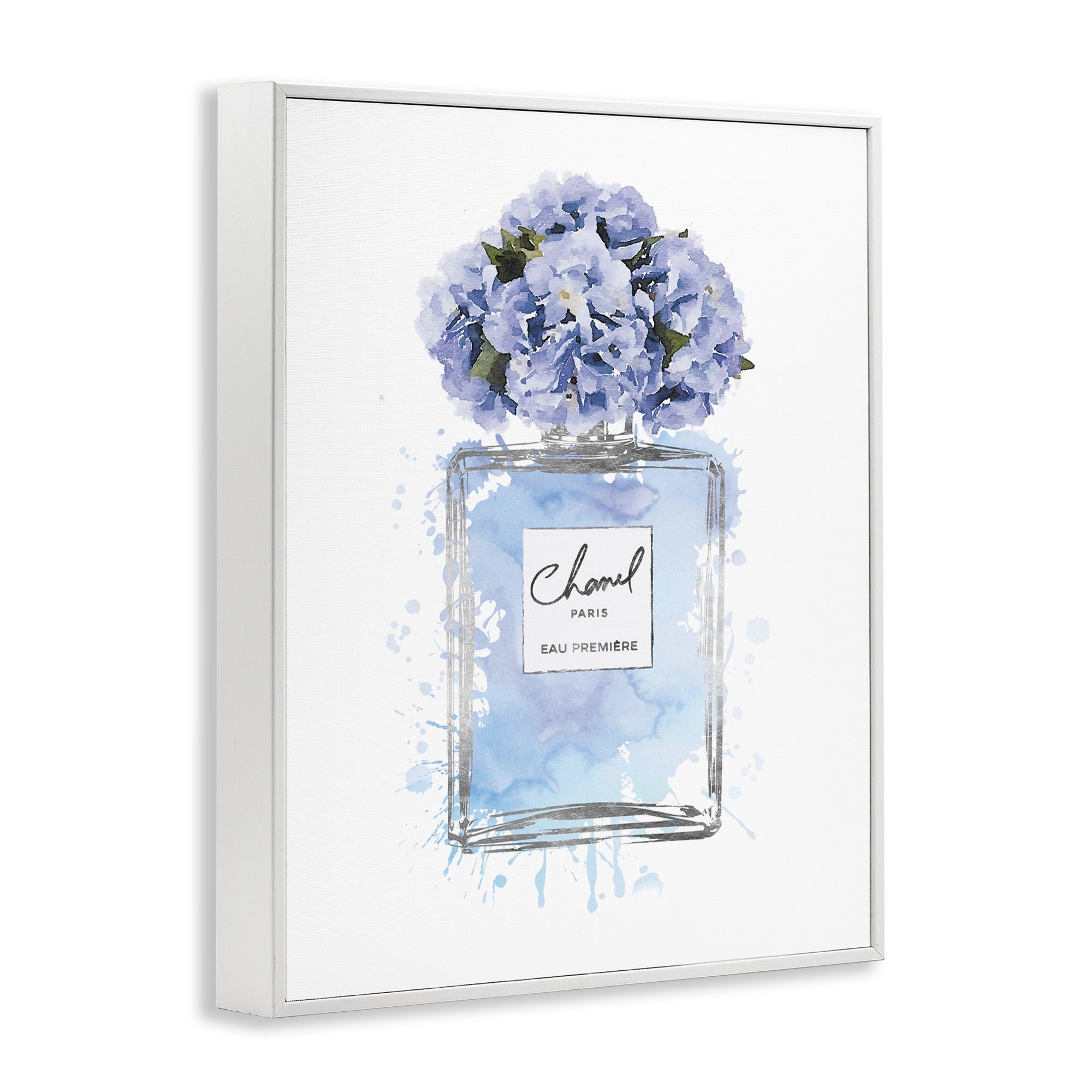 Stupell Industries Blue Flowers Perfume Bottle Beauty & Fashion Painting White Framed Art Print Wall Art, 24 x 30