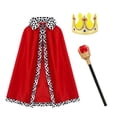 thumbnail image 1 of Capa roja de rey para niños y adultos, bata de Príncipe, capa de terciopelo con corona, accesorios de disfraz para fiesta de cumpleaños y Halloween, 1 of 2