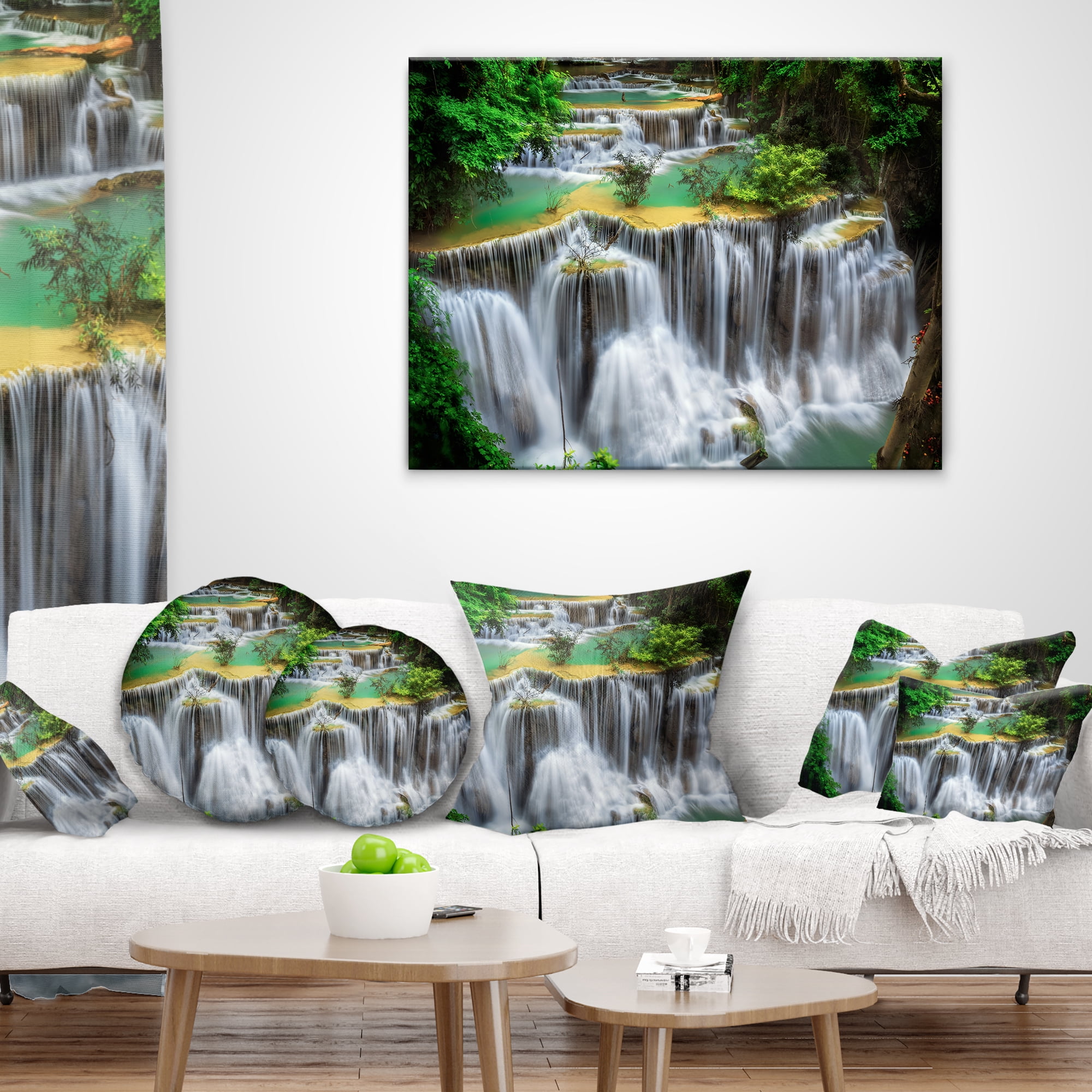 Designart Huay mae Ka Min Waterfall - Photography Throw Pillow - 16x16