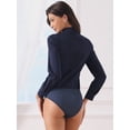 thumbnail image 4 of DARING DIVA Button Down Bodysuit Blouse  Casual Top Large Navy Blue, 4 of 6