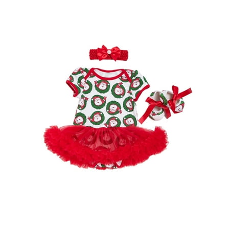 

Glonme Girls Jumpsuit Dress Xmas Christmas Dresses Set Short Sleeve 3 Pieces Outfits Holiday Casual Loose Polka Dots Style H 80cm (12-24M)