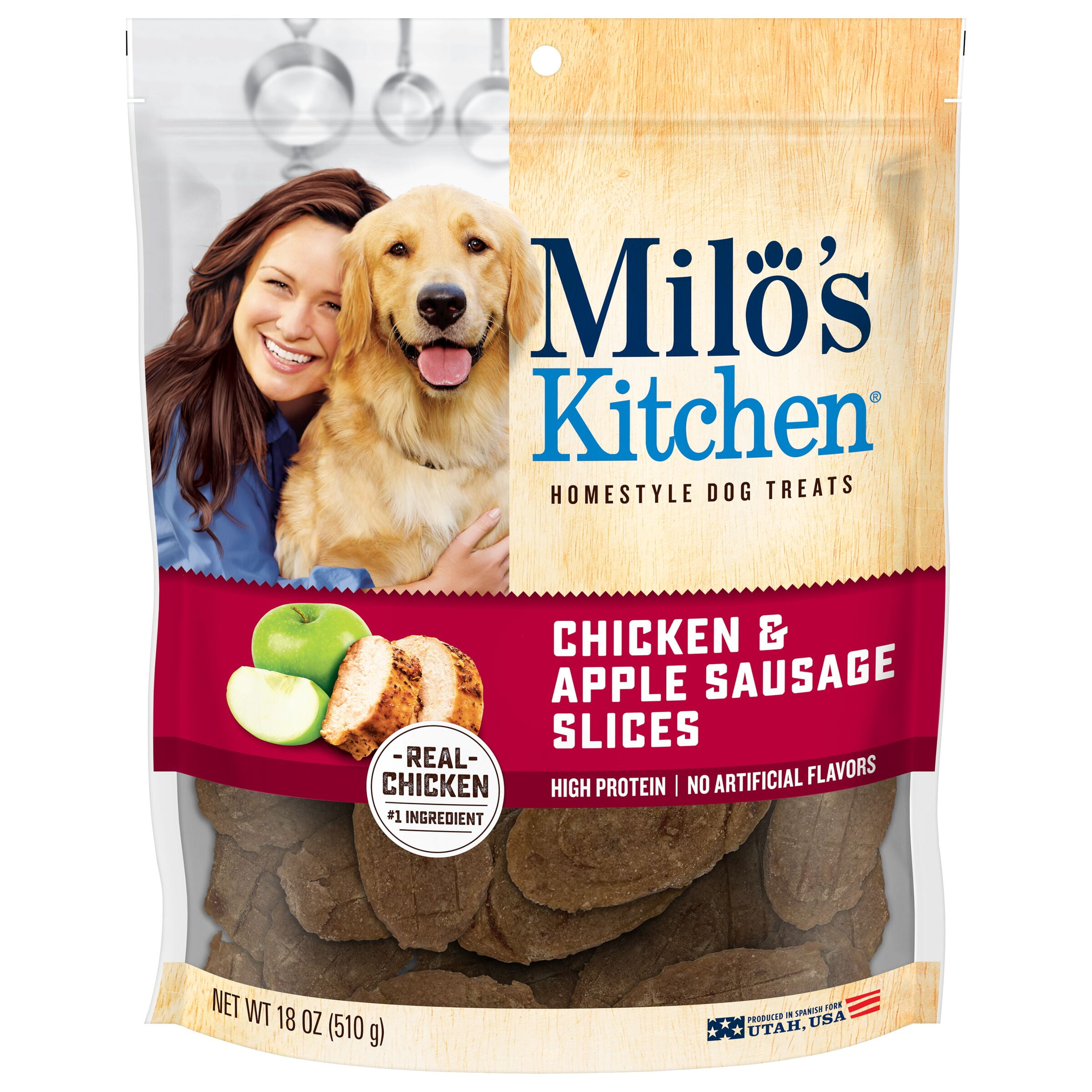 Milo's Kitchen Chicken & Apple Sausage Slices Dog Treats, 18-Ounce