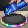 thumbnail image 1 of MesaSe Tapis de Chargement Sans Fil RVB 15W Chargeur Rapide Max Compatible avec iOS et Android Éclairage LED Coloré / Vente de Chargeur Sans Fil pour Votre Vie Heureuse (Noir), 1 of 9
