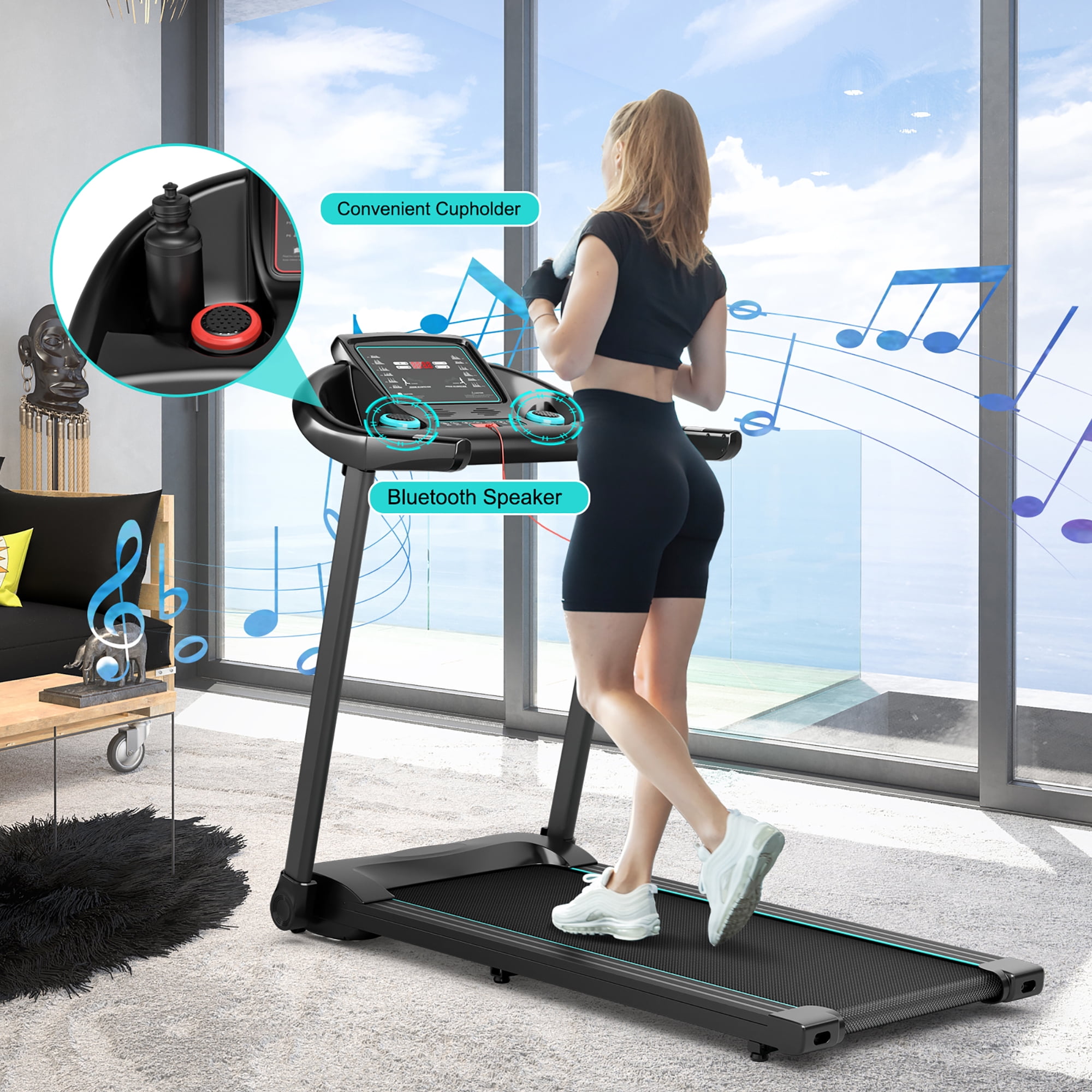 Superfit 2.25HP Home Walking Treadmill Electric Running Machine with Bluetooth Speaker APP Control Blue Walmart