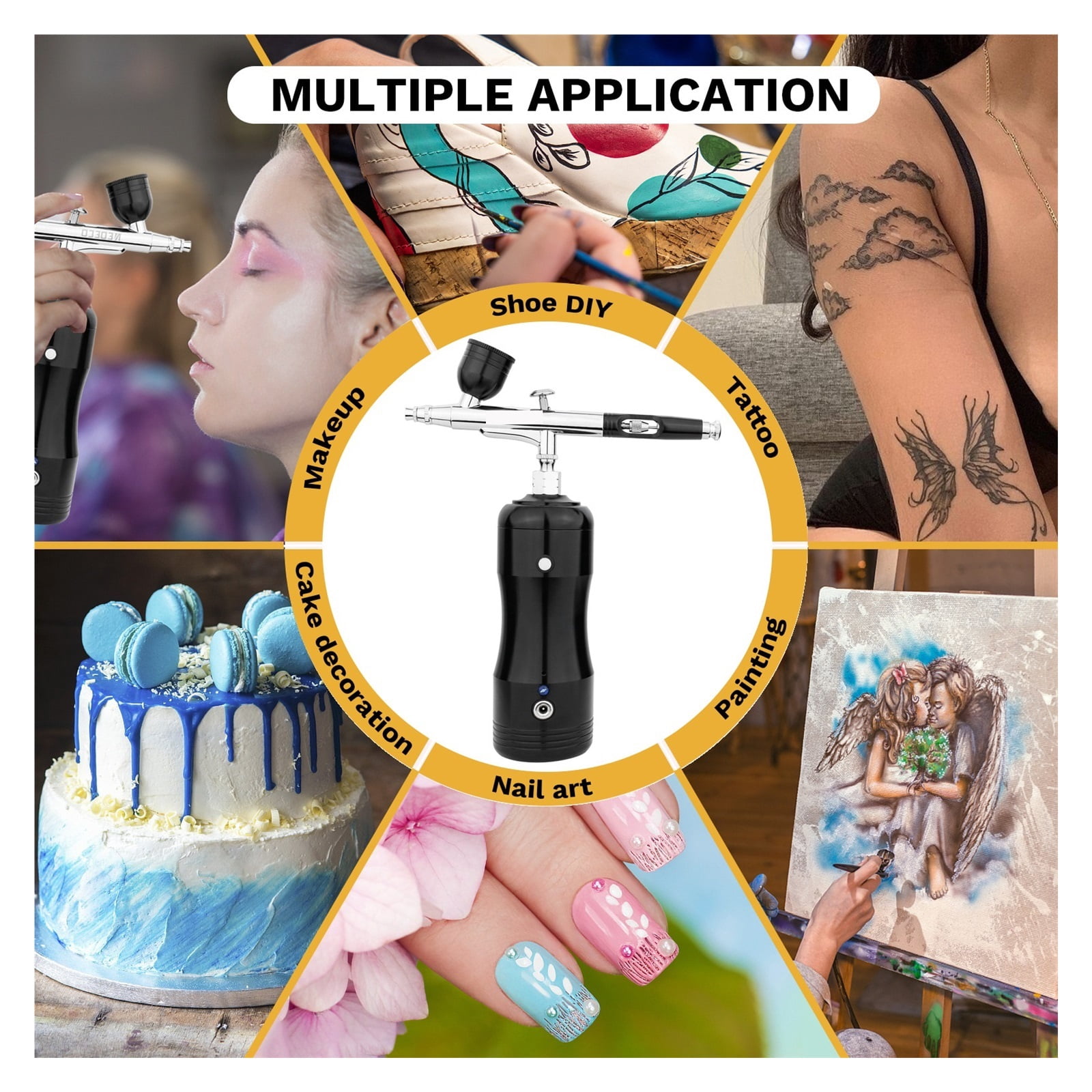 30psi Airbrush Kit With Auto Stop Compressor Handheld Cordless Air Brush Gun Set Wireless Gravity Feed Dual Action Rechargeable ,Effortless cleaning