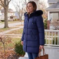 thumbnail image 4 of Womens Long Winter Coats - Cozy Long Puffer Coats for Women Wind & Water Resistant Hooded Quilted Jackets for Women, Navy L, 4 of 8