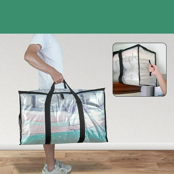 Heavy Duty Extra Large Clear Moving Bags Backpack Straps Strong Handles & Zippers, Storage Tote For Space Saving, Fold Flat Clothes Organization And Storage Bag