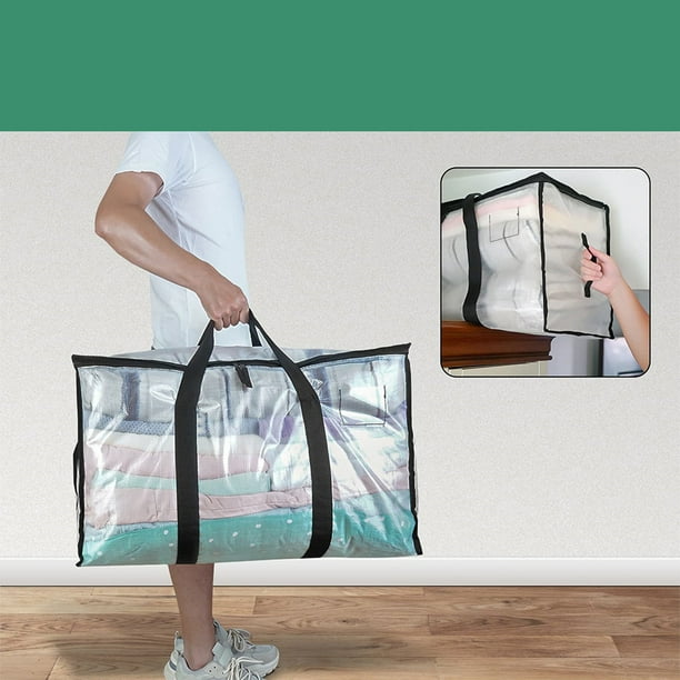 Organizadores de armario y almacenamiento, Organización y almacenamiento, Contenedores de almacenamiento, Bolsa de almacenamiento de mantas Fuerte capacidad de carga Móvil Transparente con asa portáti