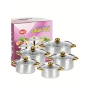 10-Piece Stainless Steel Cookware Set - Kitchen Cookware, Induction Cooker Compatible, Universal for Hot Pot & Stovetops - For Home Kitchen Cooking