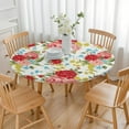 thumbnail image 3 of Romantic Rose & Peony Round Elastic Tablecloth Waterproof Fitted Cover with Sunflower & Daisy Floral, 3 of 5