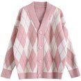 thumbnail image 5 of HGYCPP Women Long Sleeve Sweater Cardigan Argyle Plaid Knitwear Coat Button Down Jacket, 5 of 19